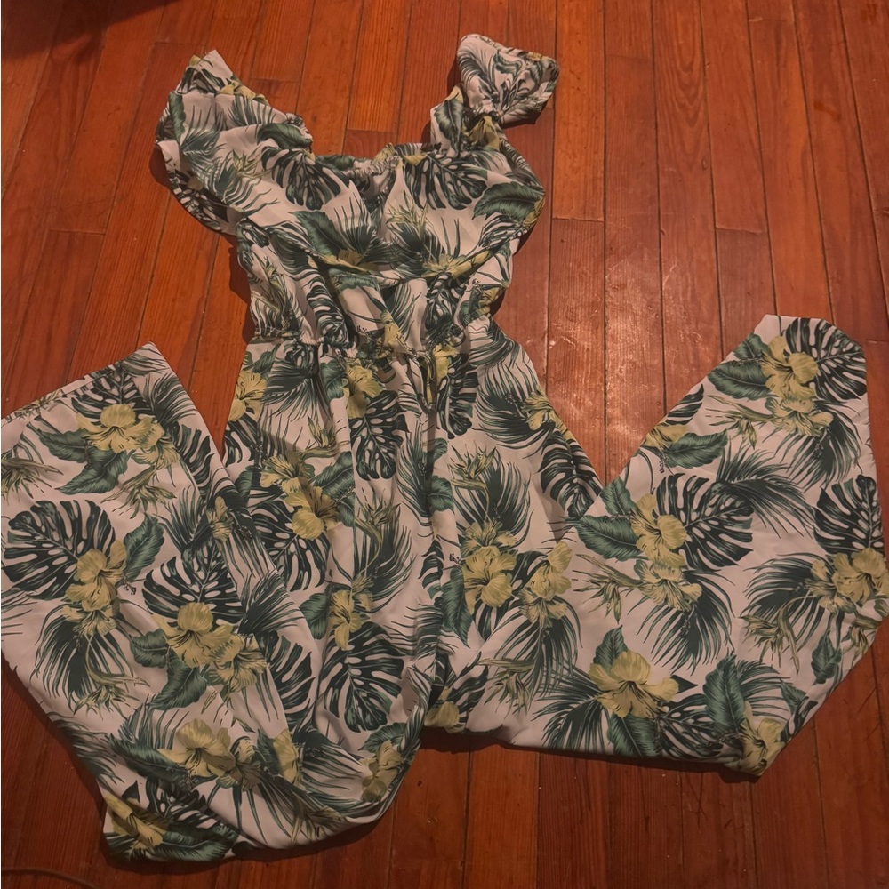 Chic Nation Green and Yellow Tropical Jumpsuit